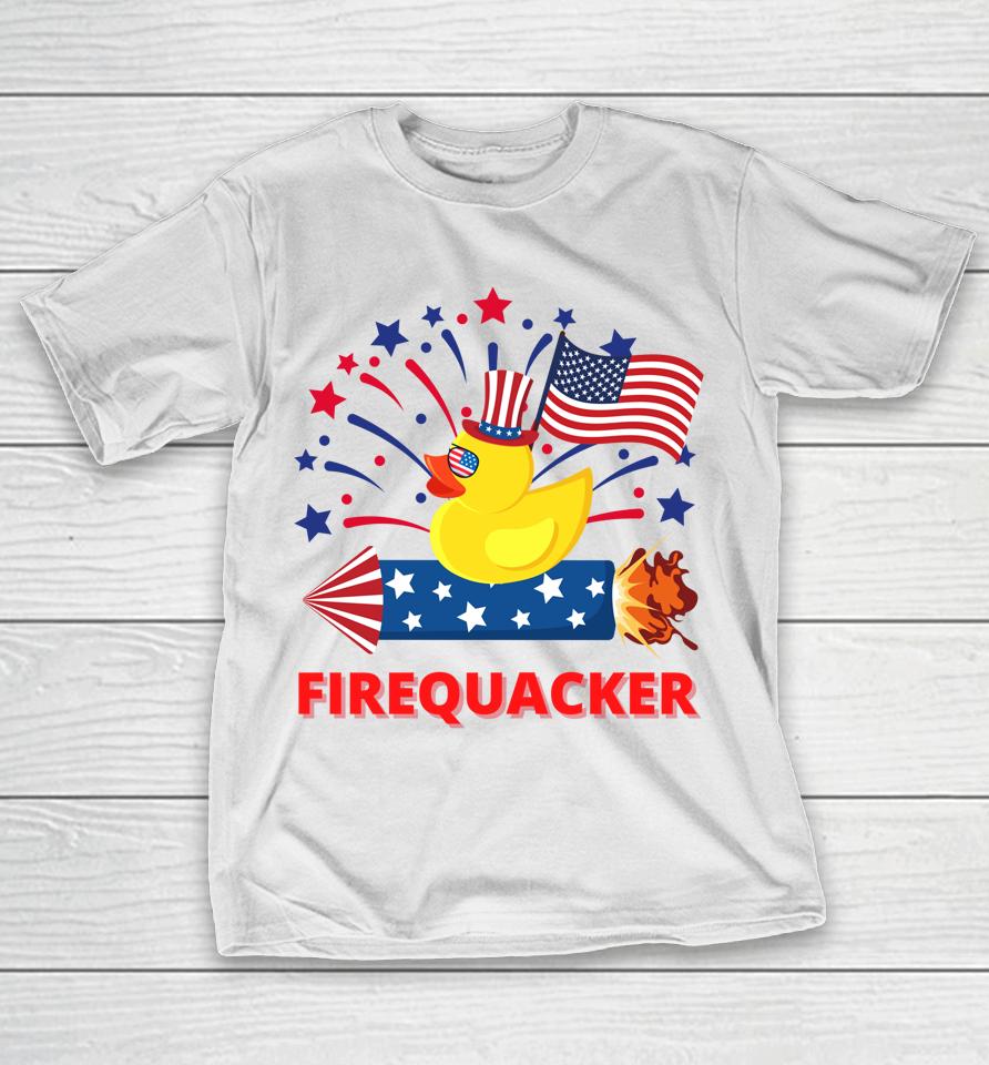 4Th Of July Patriotic Firecracker Rubber Duck Firequacker T-Shirt
