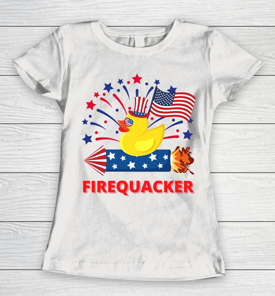 4Th Of July Patriotic Firecracker Rubber Duck Firequacker Women T-Shirt