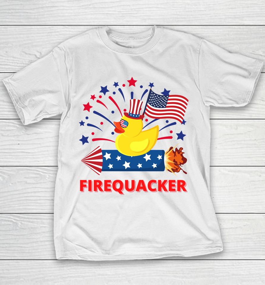 4Th Of July Patriotic Firecracker Rubber Duck Firequacker Youth T-Shirt