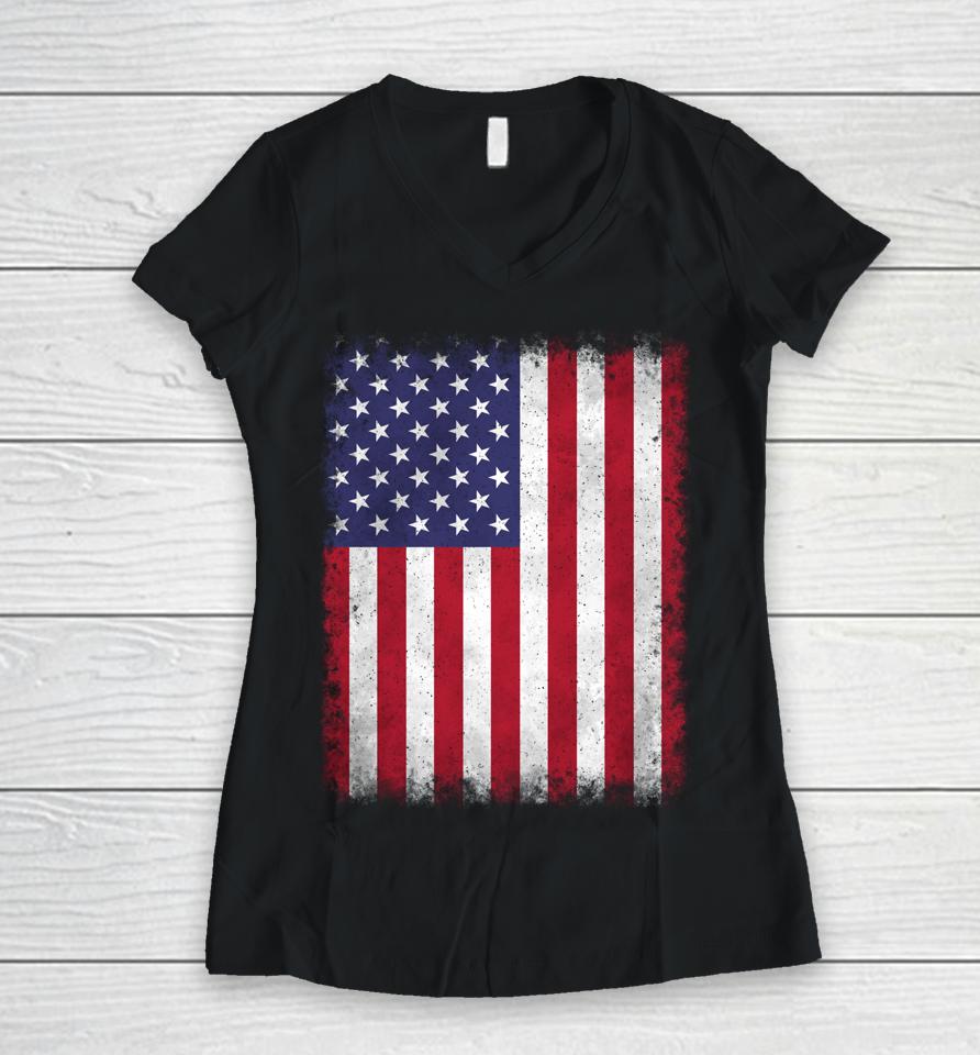 4Th Of July Patriotic Fourth Of July Us American Flag Usa Women V-Neck T-Shirt