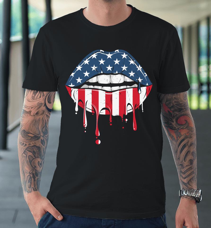 4Th Of July Patriotic Hot Lips American Flag Vintage Premium T-Shirt