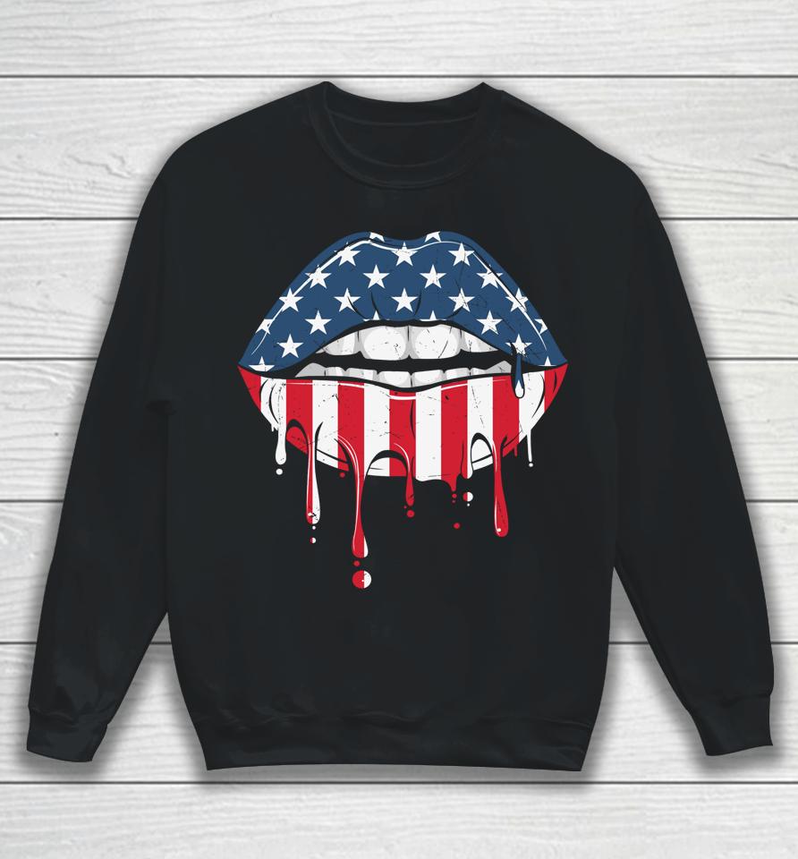 4Th Of July Patriotic Hot Lips American Flag Vintage Sweatshirt