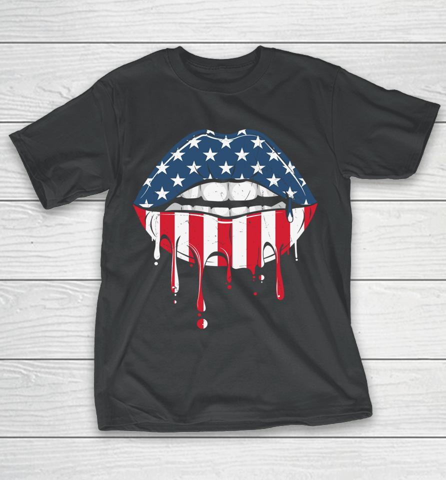 4Th Of July Patriotic Hot Lips American Flag Vintage T-Shirt