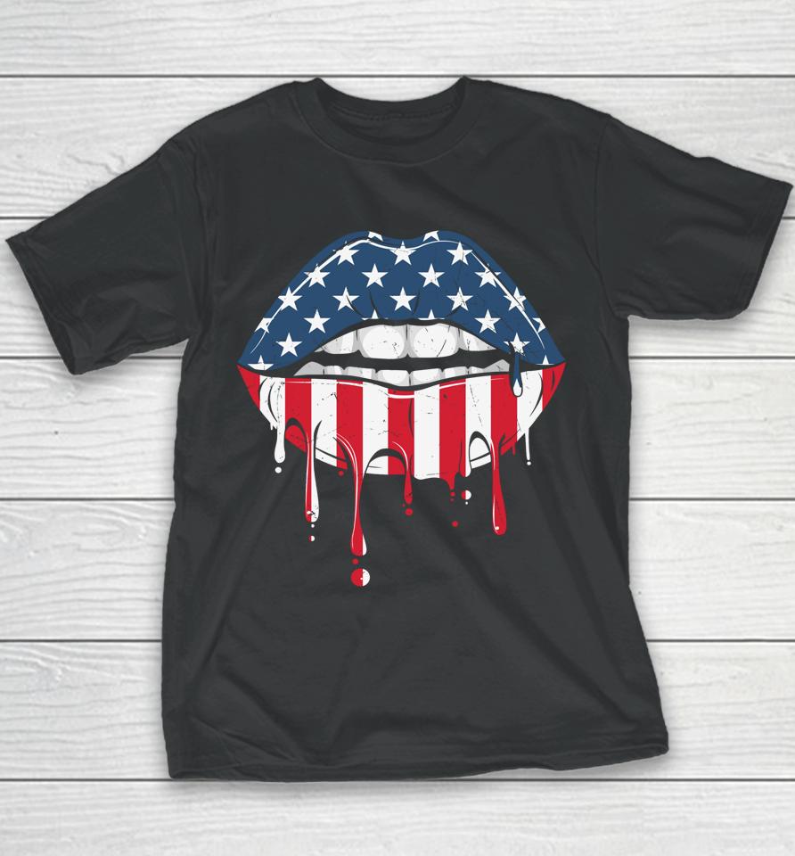 4Th Of July Patriotic Hot Lips American Flag Vintage Youth T-Shirt