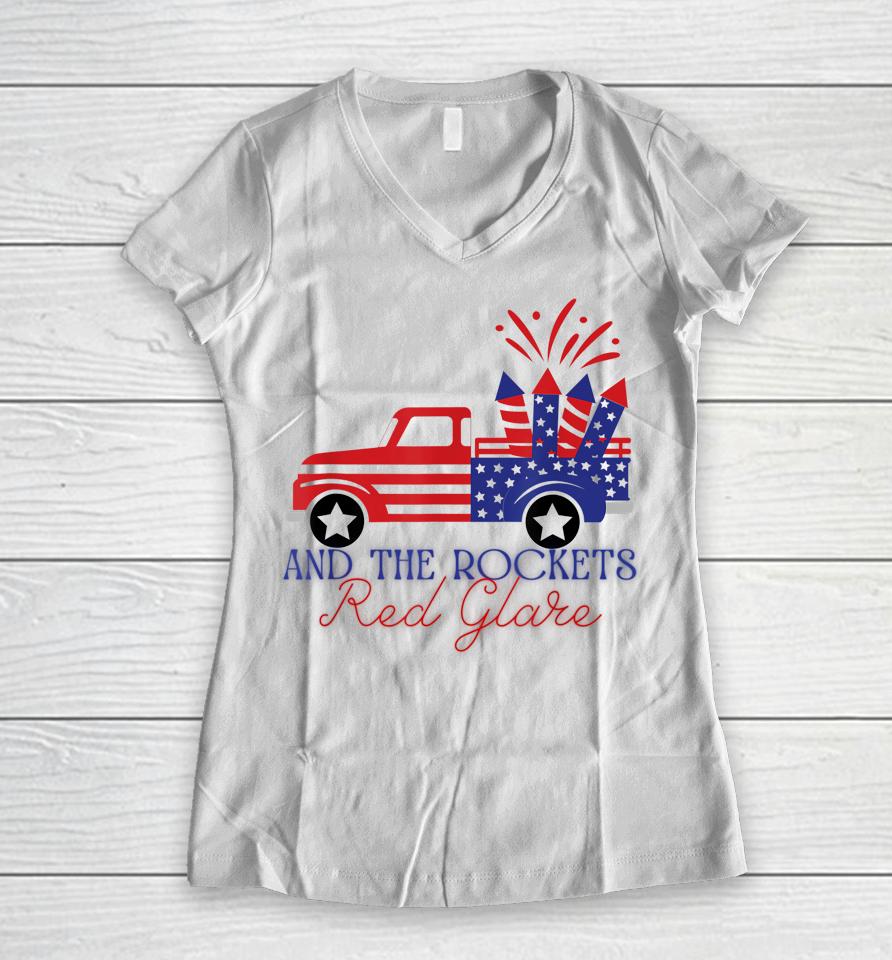4Th Of July Rockets Red Glare Independence Day Parade Women V-Neck T-Shirt