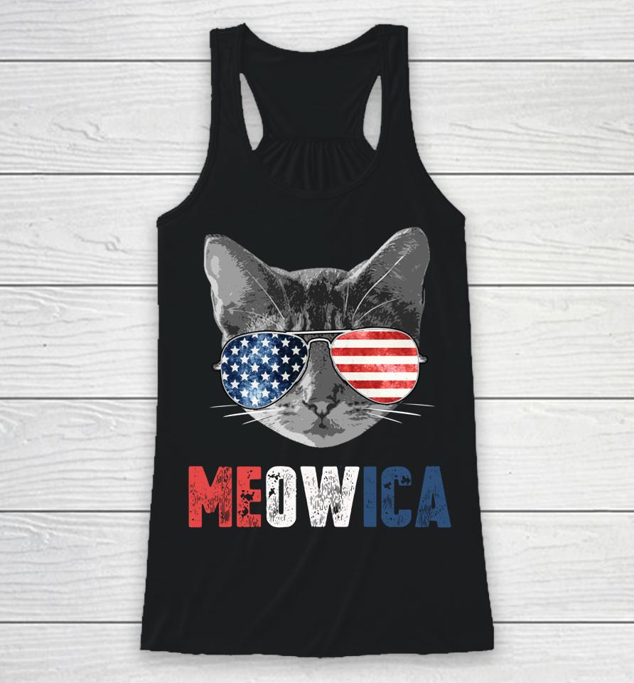 4Th Of July Shirt Meowica American Flag Cat Racerback Tank