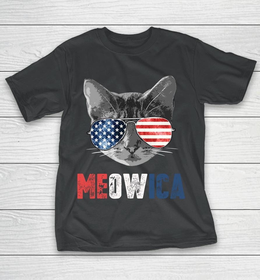 4Th Of July Shirt Meowica American Flag Cat T-Shirt