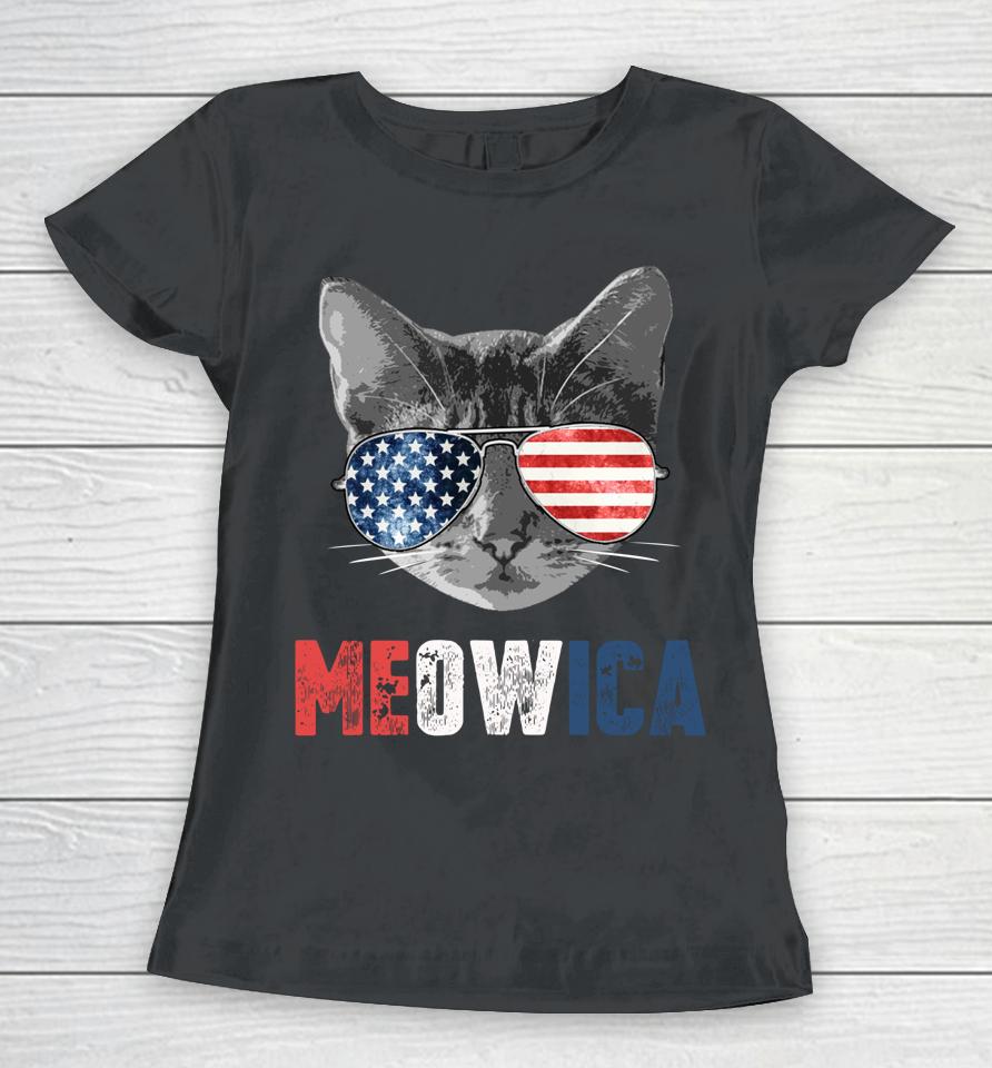 4Th Of July Shirt Meowica American Flag Cat Women T-Shirt