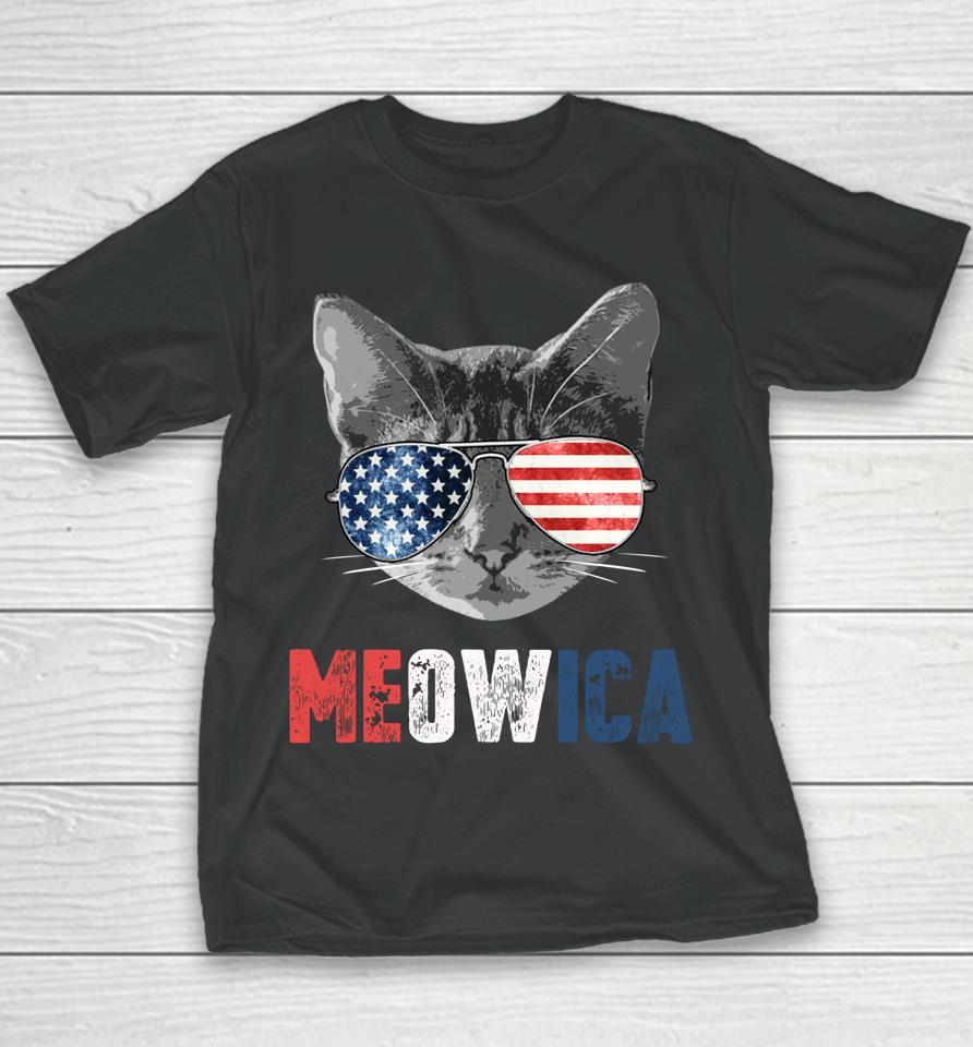 4Th Of July Shirt Meowica American Flag Cat Youth T-Shirt