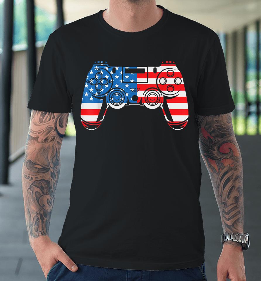 4Th Of July Shirt Video Game Gamer Usa Flag Premium T-Shirt