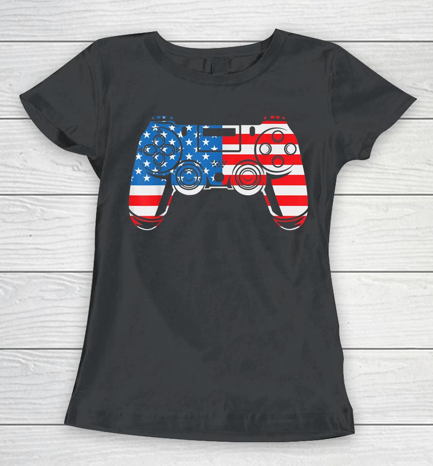 4Th Of July Shirt Video Game Gamer Usa Flag Women T-Shirt