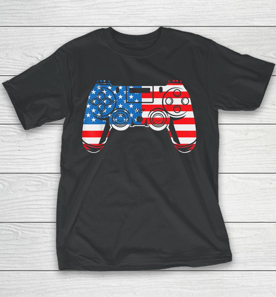 4Th Of July Shirt Video Game Gamer Usa Flag Youth T-Shirt