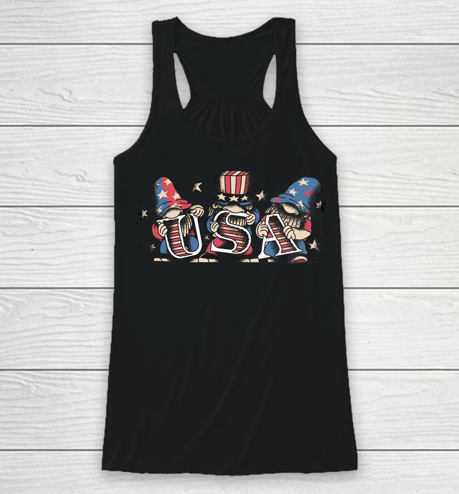 4Th Of July  Women Outfits For Men Patriotic Gnomes Racerback Tank