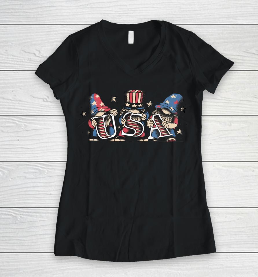 4Th Of July  Women Outfits For Men Patriotic Gnomes Women V-Neck T-Shirt