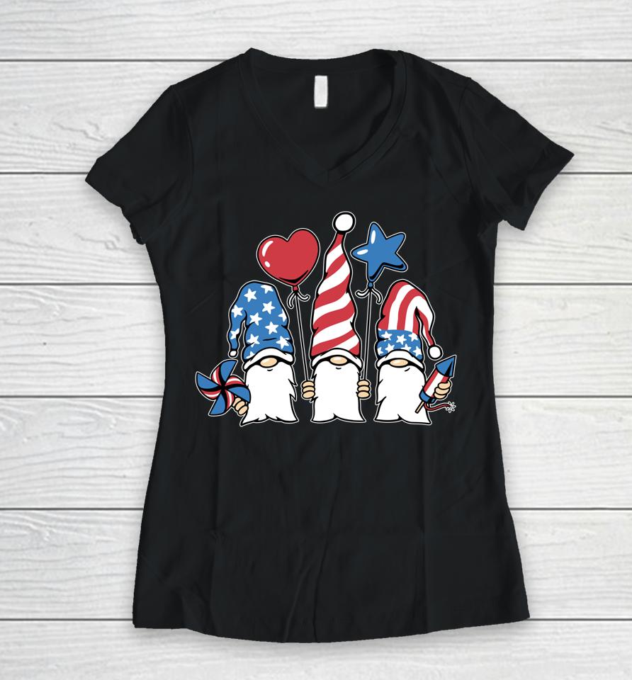 4Th Of July  Women Outfits For Men Patriotic Gnomes Women V-Neck T-Shirt