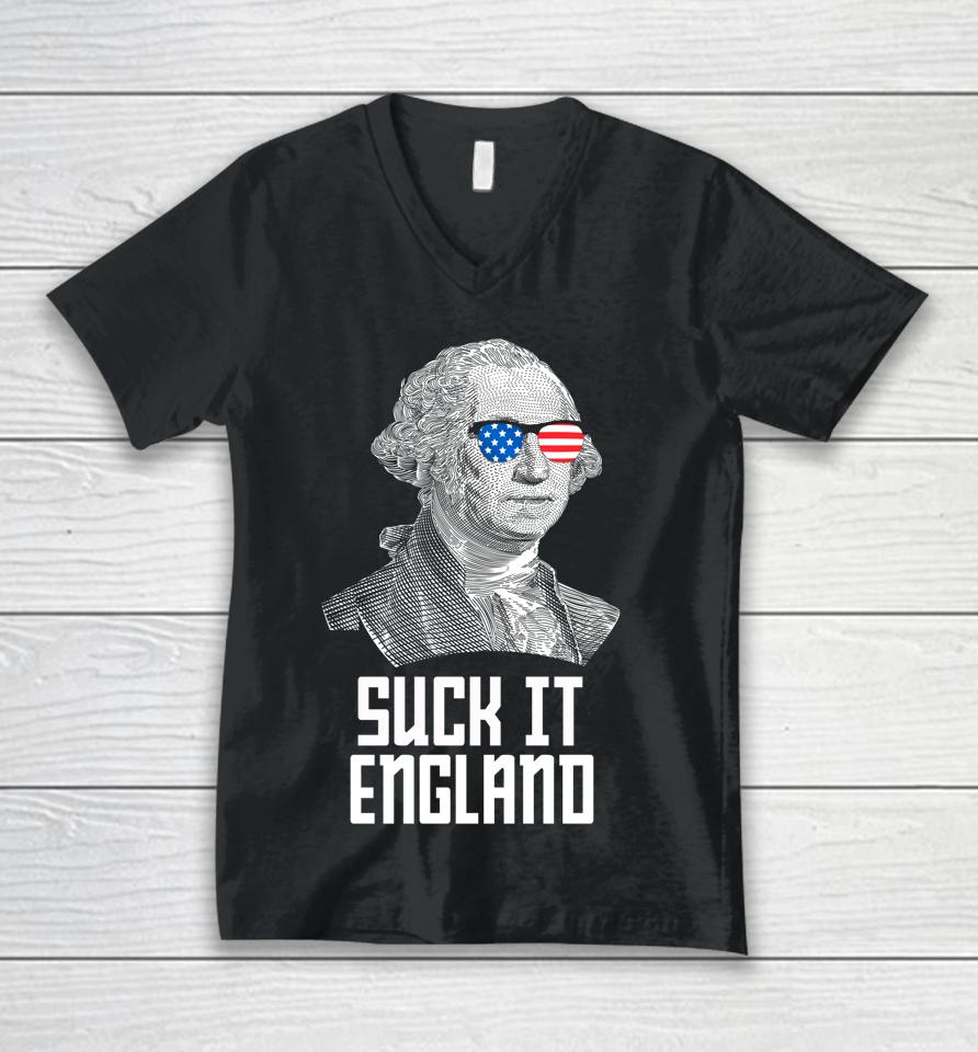 4Th Of July Suck It England Washington In Patriotic Shades Unisex V-Neck T-Shirt