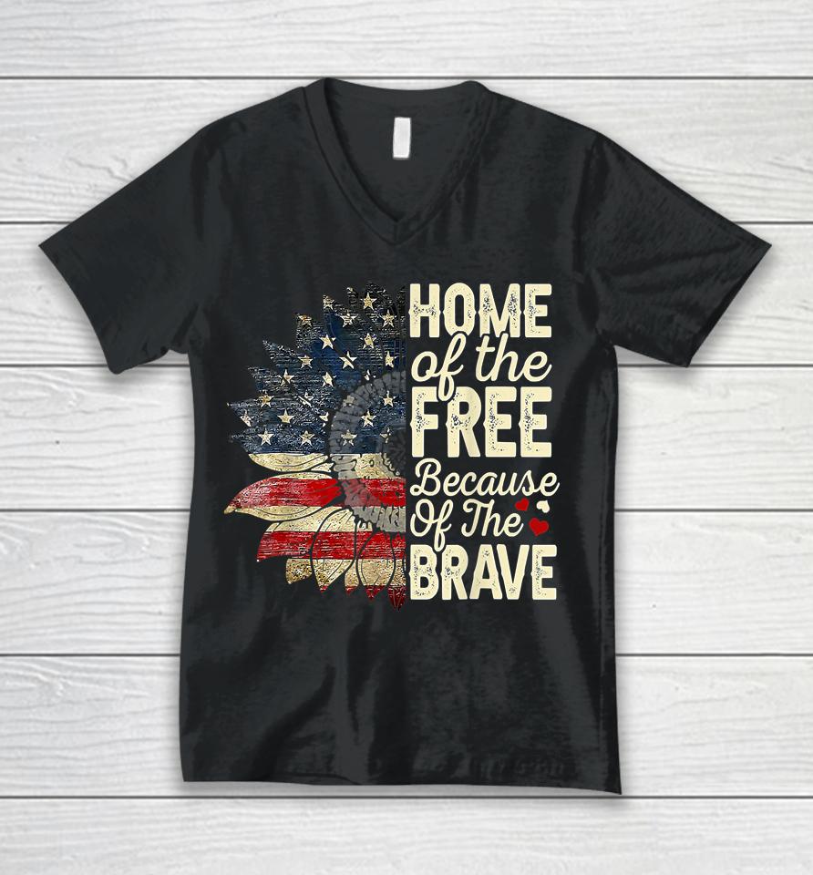 4Th Of July Sunflower Home Of The Free Because Of The Brave Unisex V-Neck T-Shirt