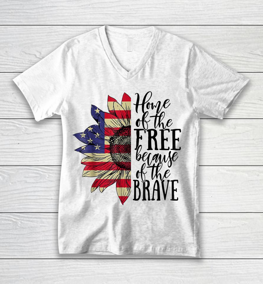 4Th Of July Sunflower Home Of The Free Because Of The Brave Unisex V-Neck T-Shirt
