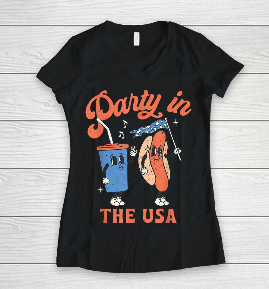 4Th Of July T-Shirt For Hotdog Lover Party In The Usa Women V-Neck T-Shirt