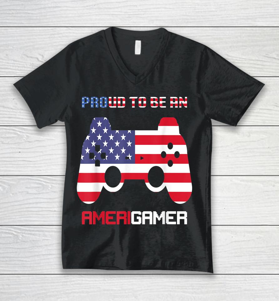 4Th Of July T Shirt Video Game Gamer Kids Boys Men Usa Unisex V-Neck T-Shirt