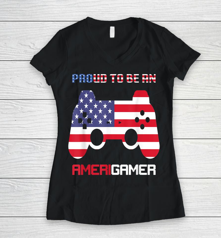 4Th Of July T Shirt Video Game Gamer Kids Boys Men Usa Women V-Neck T-Shirt