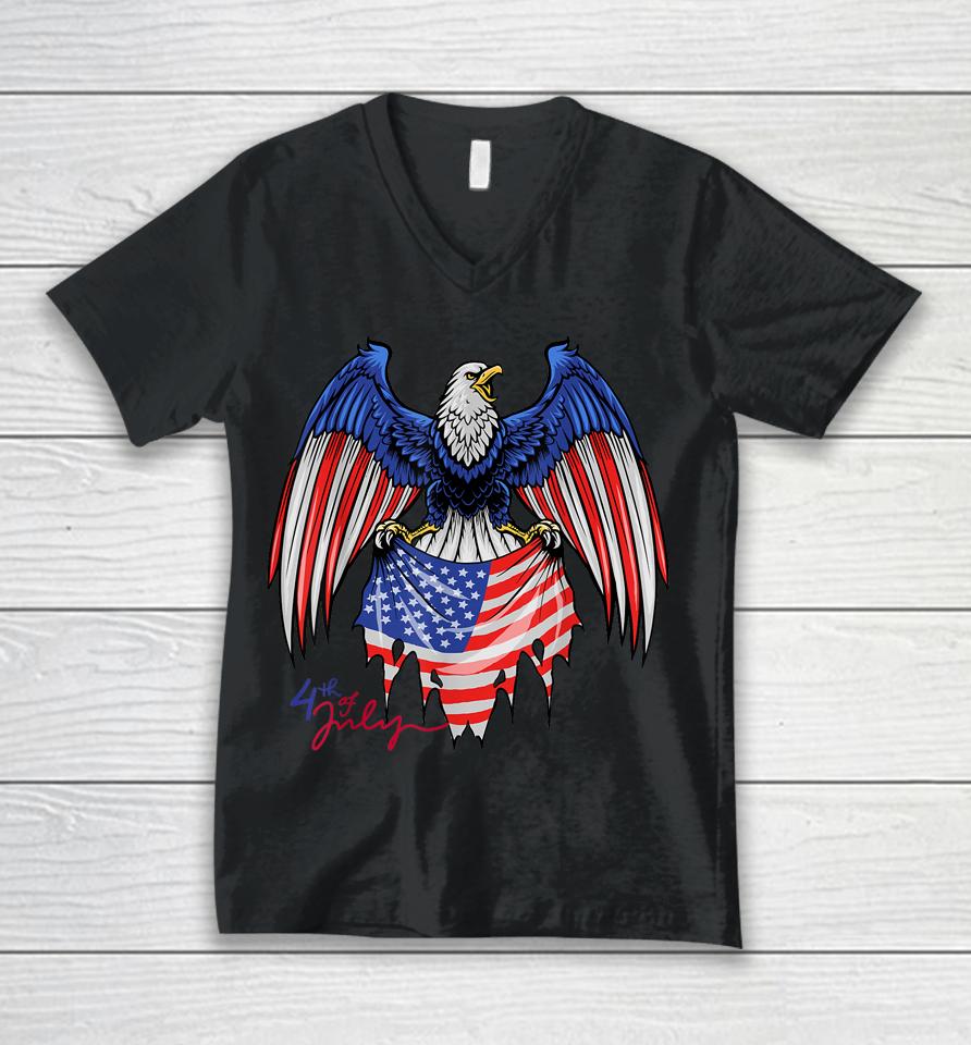 4Th Of July Tshirts - Patriotic  - American Flag Eagle Unisex V-Neck T-Shirt
