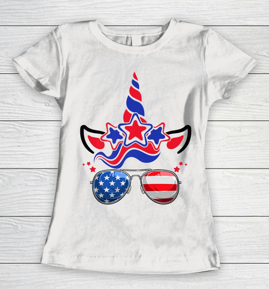 4Th Of July Unicorn American Flag Patriotic Women T-Shirt