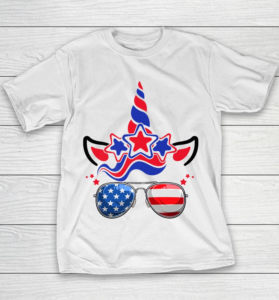 4Th Of July Unicorn American Flag Patriotic Youth T-Shirt