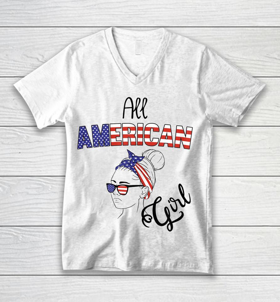 4Th Of July Usa All American Girl Unisex V-Neck T-Shirt