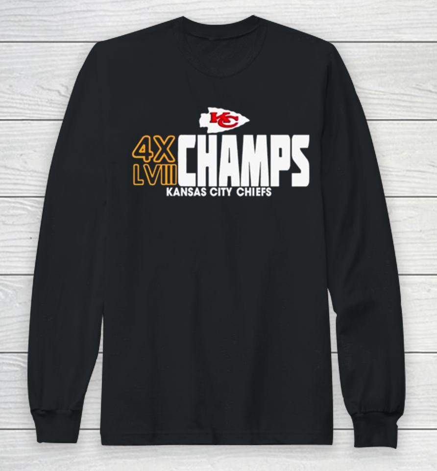 4X Champs Super Bowl Lviii Kansas City Chiefs Long Sleeve T-Shirt