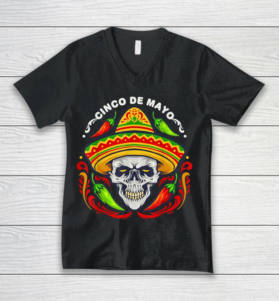 5 De Mayo Mexican Sugar Skull Cinco De Mayo Skull Unisex V-Neck T-Shirt