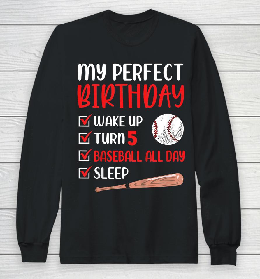 5 Year Old Baseball Birthday Party 5Th Boy Five Player Long Sleeve T-Shirt