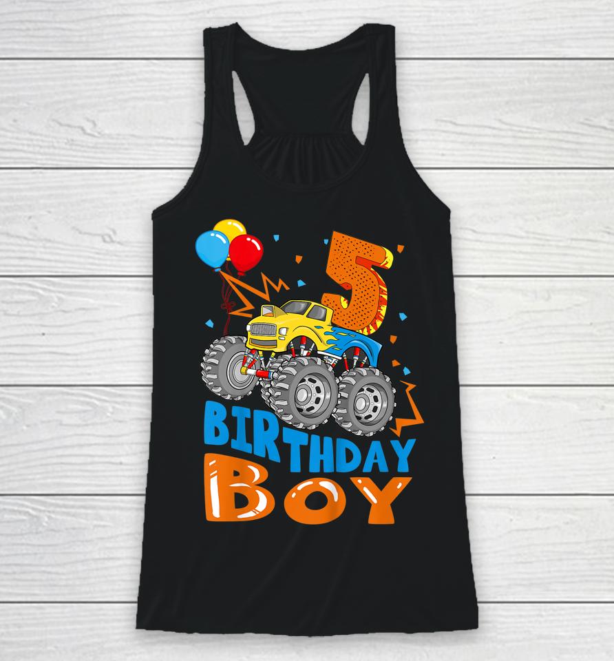 5 Year Old Gifts 5Th Birthday Boy Son Monster Truck Party Racerback Tank