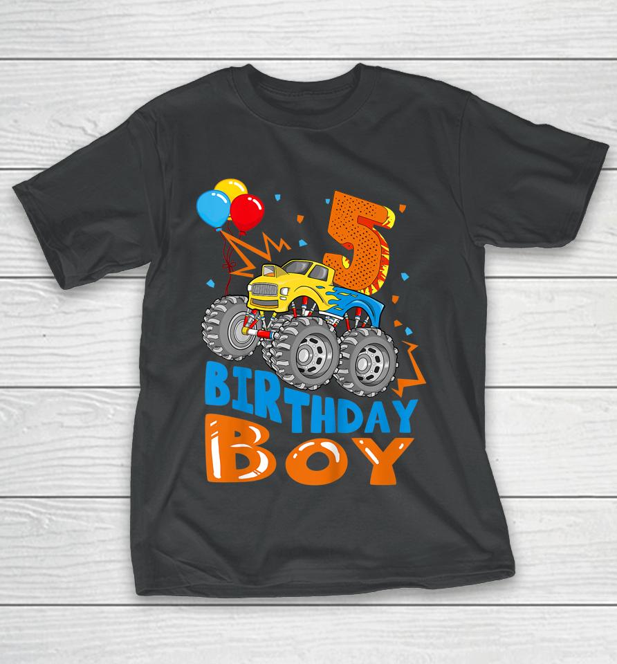 5 Year Old Gifts 5Th Birthday Boy Son Monster Truck Party T-Shirt