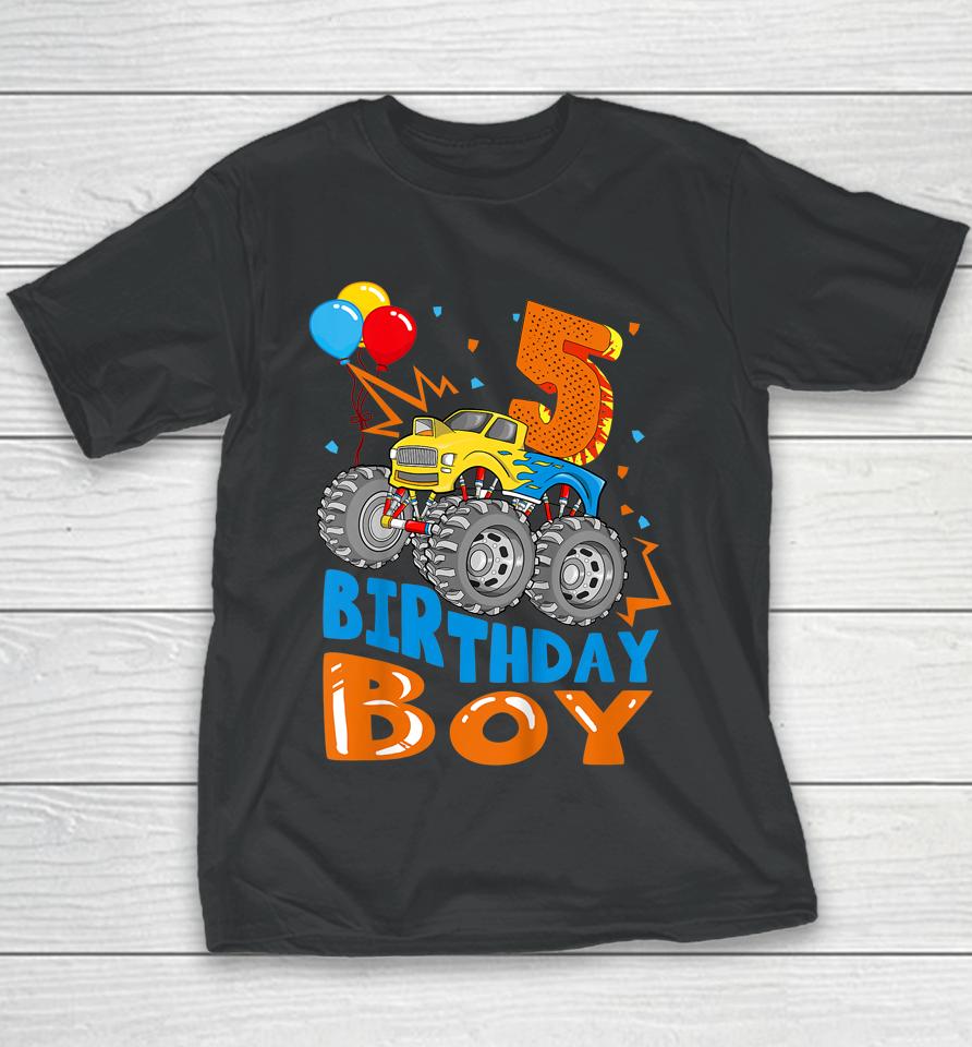 5 Year Old Gifts 5Th Birthday Boy Son Monster Truck Party Youth T-Shirt
