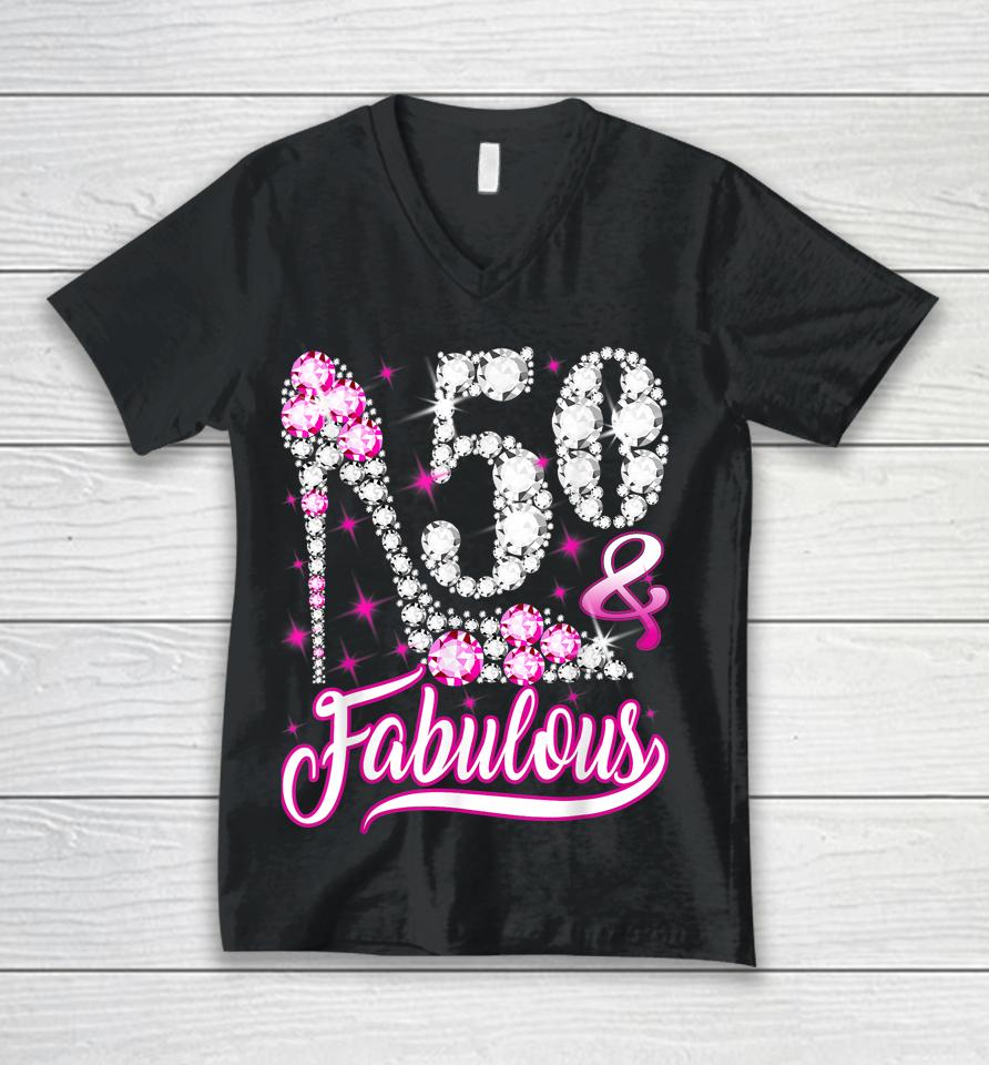 50 &Amp; Fabulous 50Th Birthday Gifts Funny Pink Diamond Shoes Unisex V-Neck T-Shirt