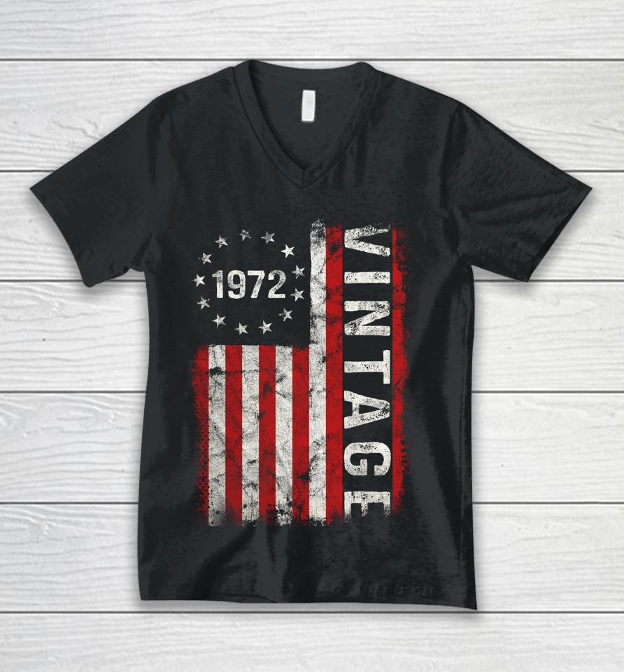 50 Year Old Gifts Vintage 1972 American Flag 50Th Birthday Unisex V-Neck T-Shirt