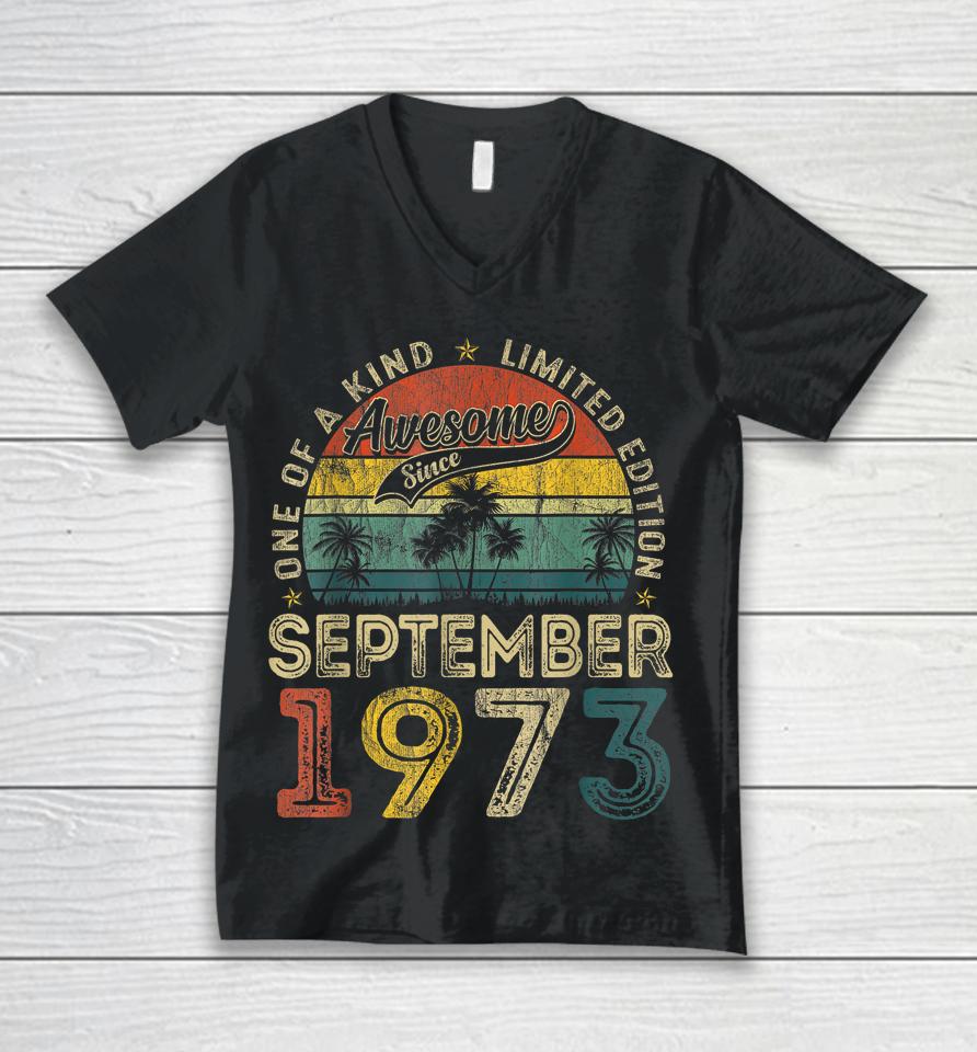50 Years Old September 1973 Vintage Retro 50Th Birthday Unisex V-Neck T-Shirt