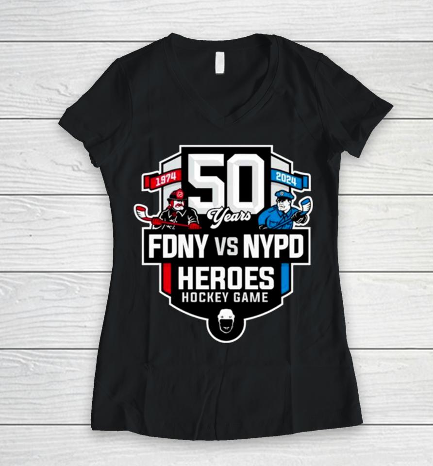 50Th Heroes Hockey Game Fdny Vs Nypd Women V-Neck T-Shirt
