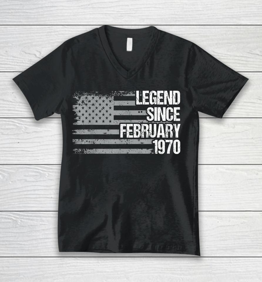 52 Year Old Legend Since February 1970 Gifts 52Th Birthday Unisex V-Neck T-Shirt
