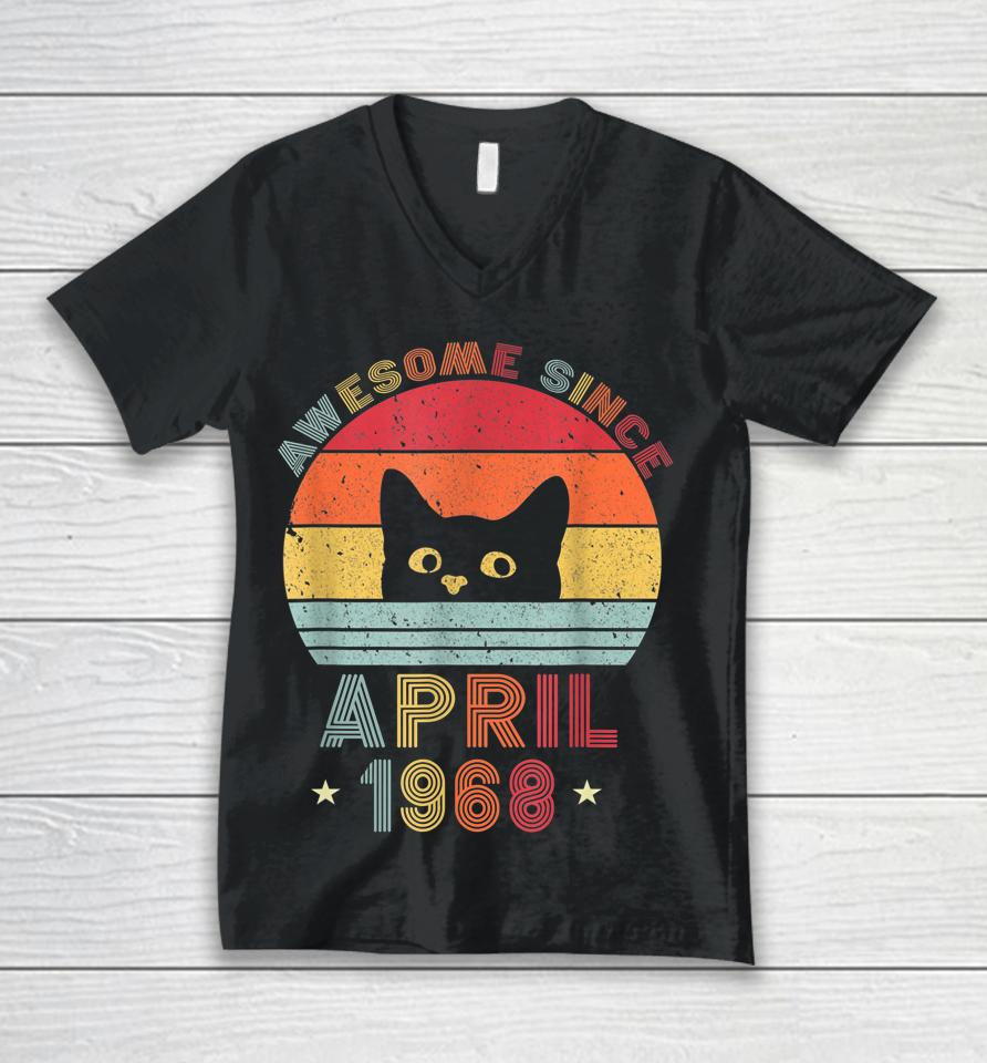 54Th Birthday Vintage Cats 54 Years Awesome April Since 1968 Unisex V-Neck T-Shirt