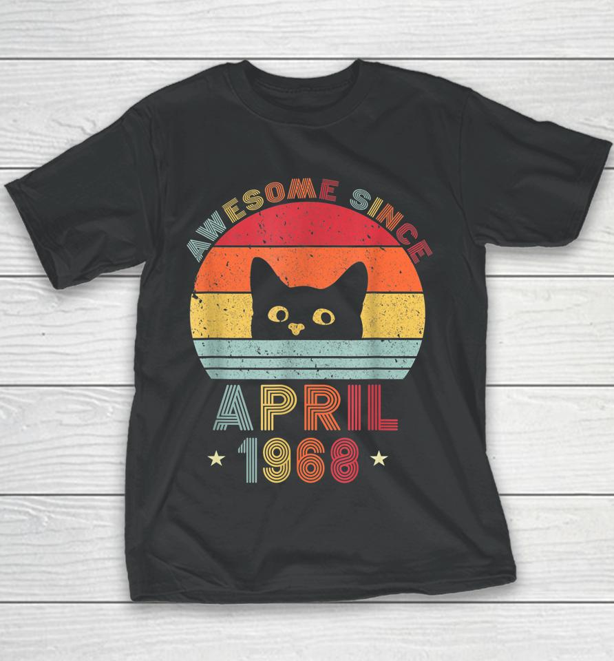 54Th Birthday Vintage Cats 54 Years Awesome April Since 1968 Youth T-Shirt