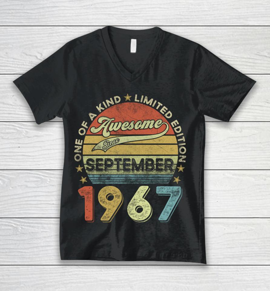 55Th Birthday Gift 55 Year Old Awesome Since September 1967 Unisex V-Neck T-Shirt
