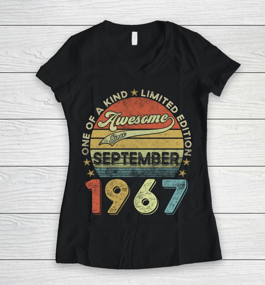 55Th Birthday Gift 55 Year Old Awesome Since September 1967 Women V-Neck T-Shirt