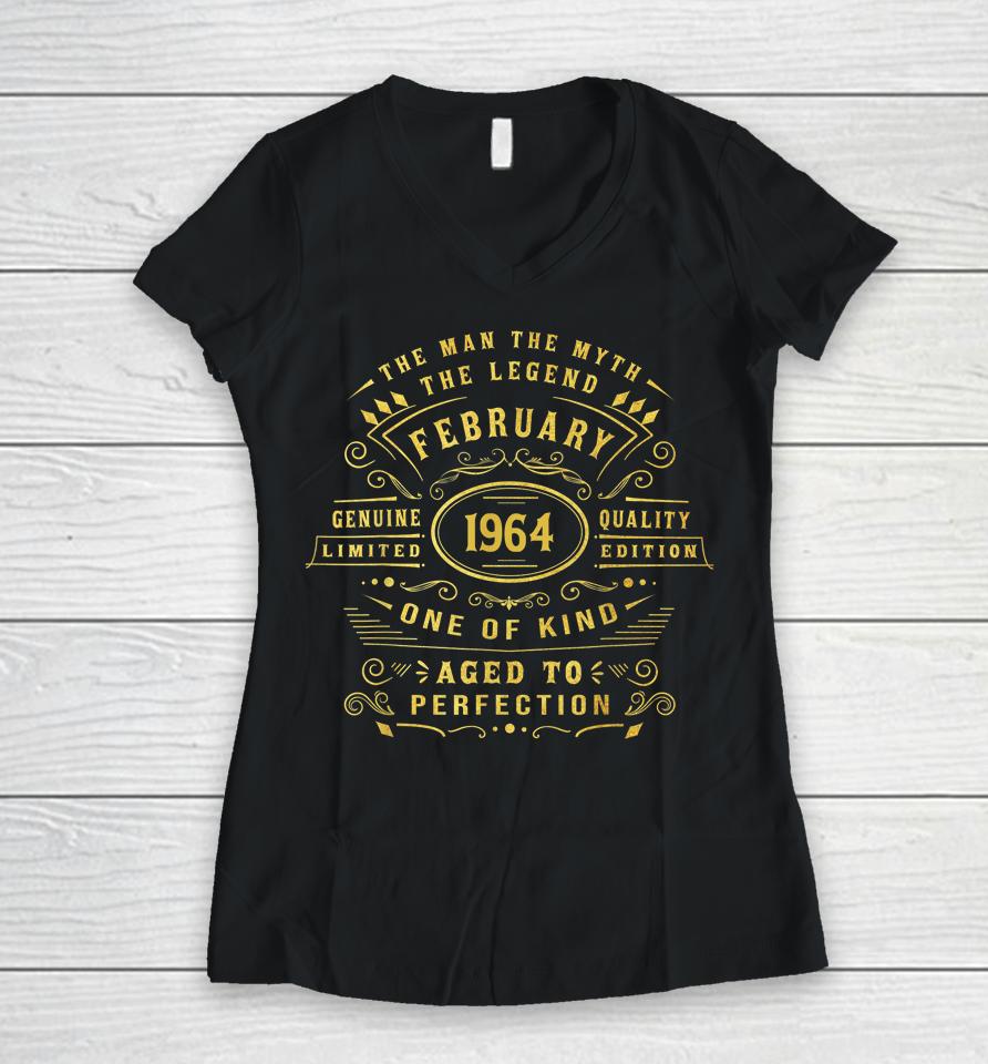 58 Year Old Awesome Since February 1964 58Th 58St Birthday Women V-Neck T-Shirt