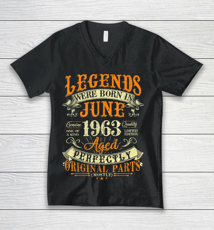 59Th Birthday Gift 59 Years Old Legends Born In June 1963 Unisex V-Neck T-Shirt