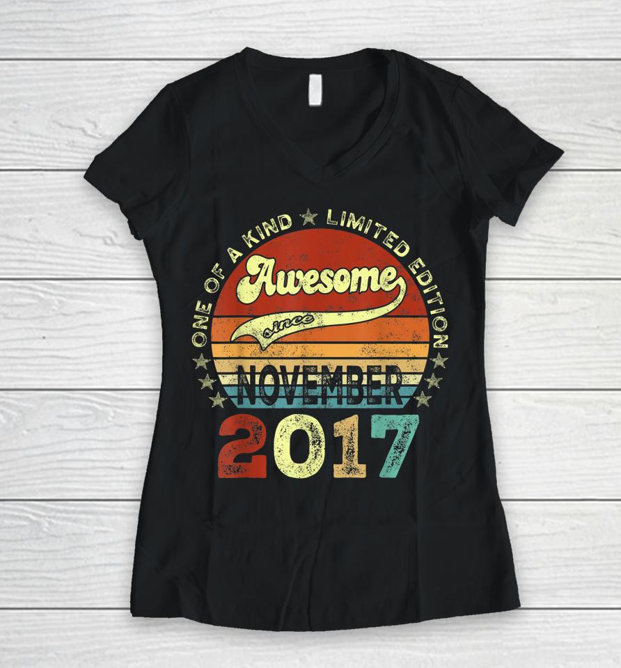 5Th Birthday Gifts Awesome Since November 2017 5 Years Old Women V-Neck T-Shirt