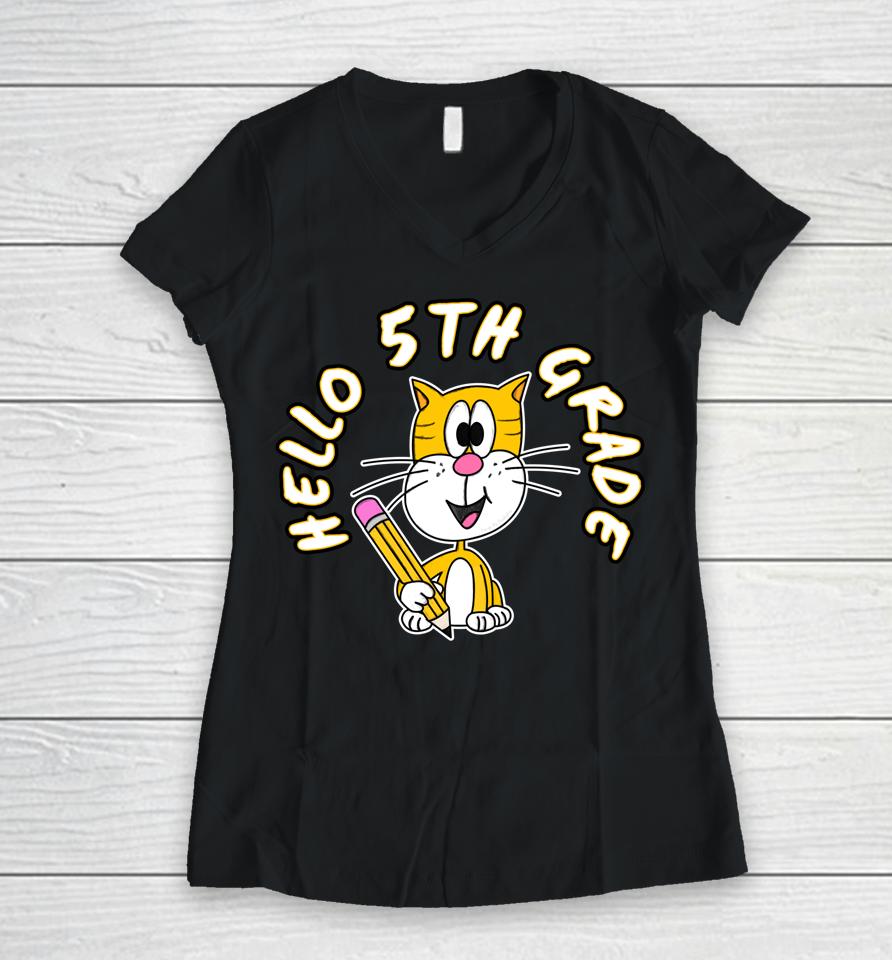 5Th Grade Cat Back To School 2022 5Th Grade Teacher Women V-Neck T-Shirt