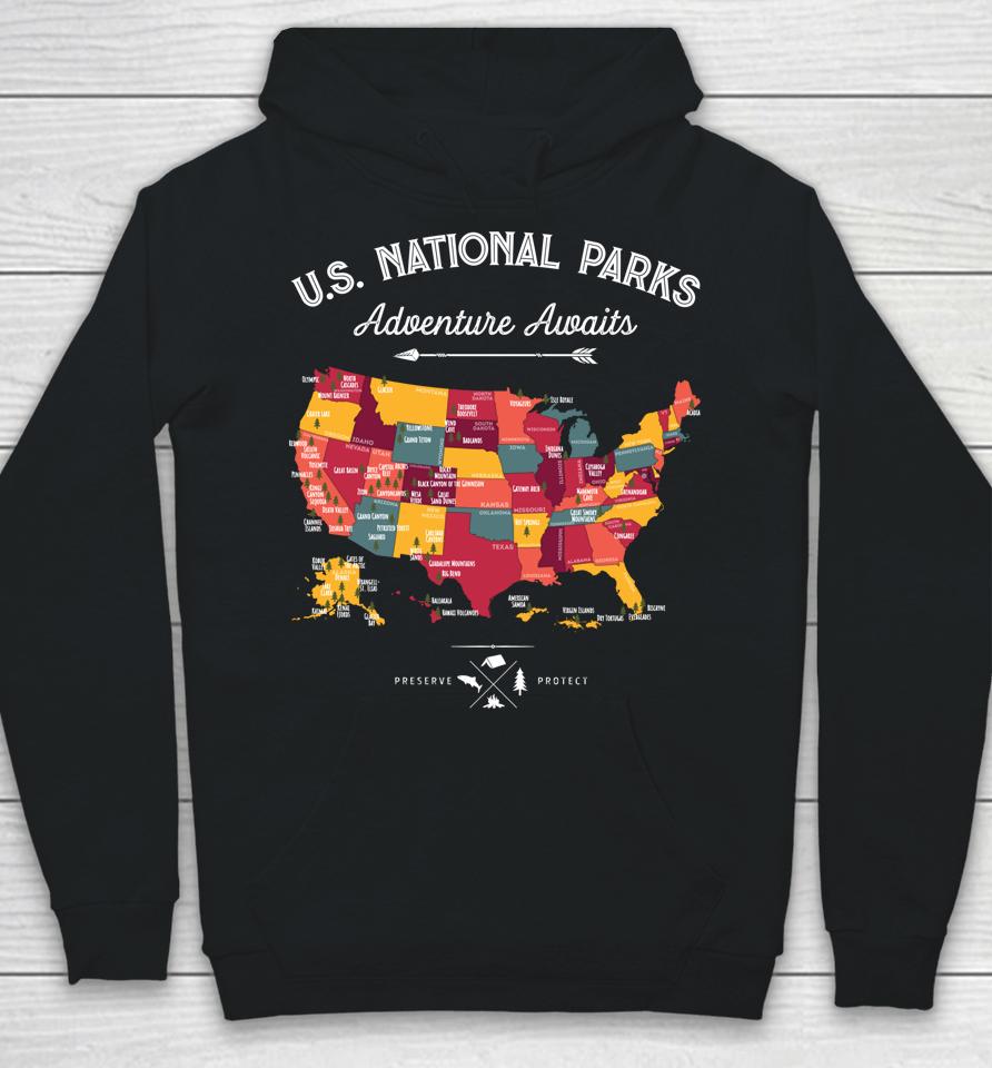 62 National Parks Map Gifts Us Park Vintage Camping Hiking Hoodie