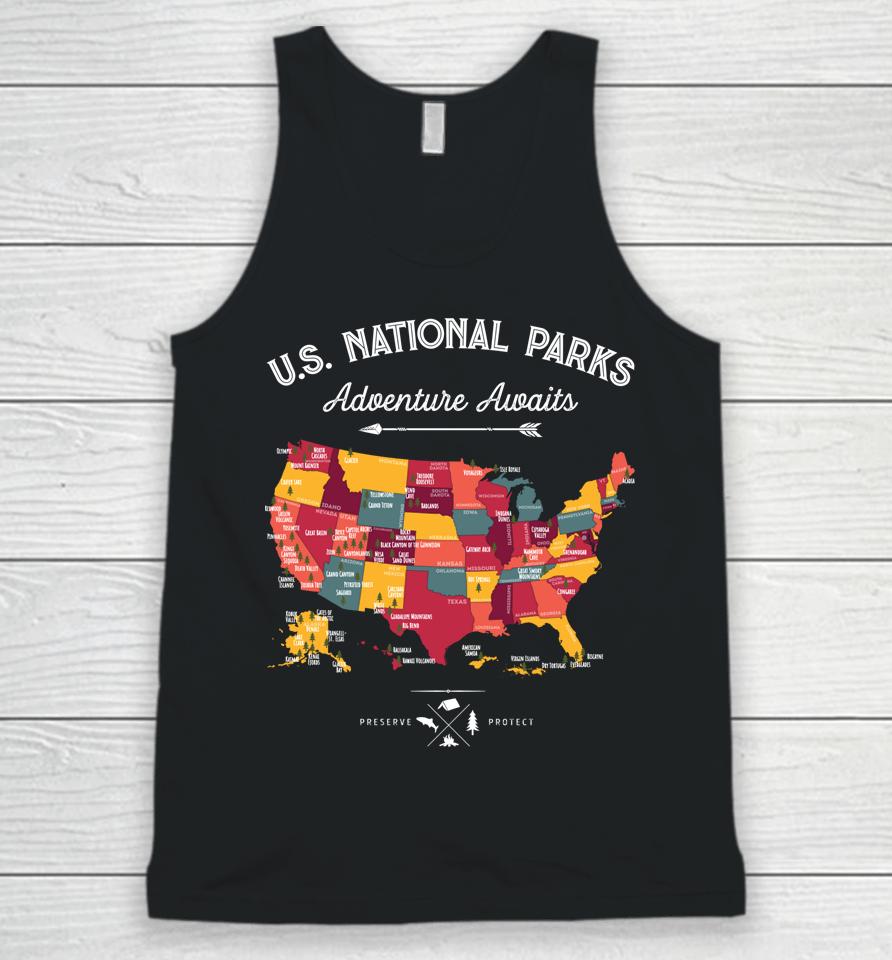 62 National Parks Map Gifts Us Park Vintage Camping Hiking Unisex Tank Top